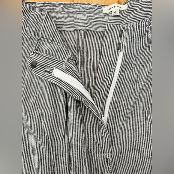 Women’s Max Studio Linen Blend High Rise Wide Leg Pencil Stripe Easy Leg Pants - Picture 4 of 7